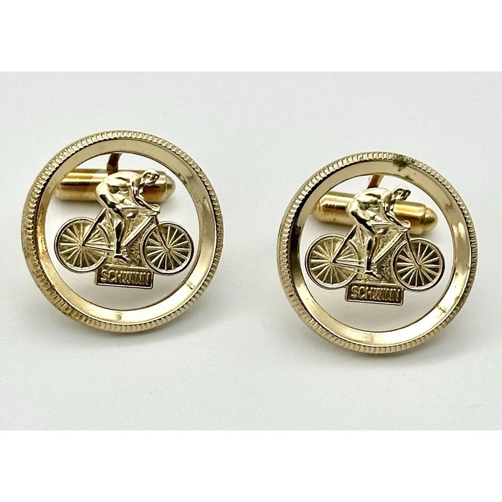 Vintage 1970s Schwinn Bicycle Cufflinks Dealer Promo Cyclist Racing Bike